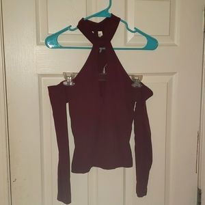 American Apparel Red Cold Shoulder Top